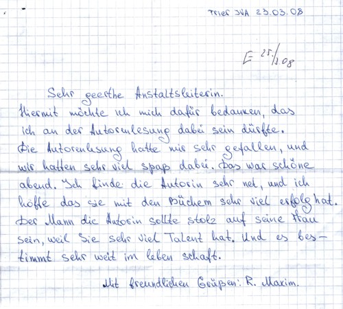 Brief eines Gefangenen in der JVA in Trier