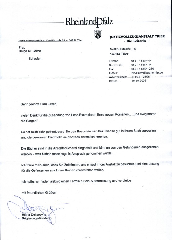 Brief von der JVA in Trier